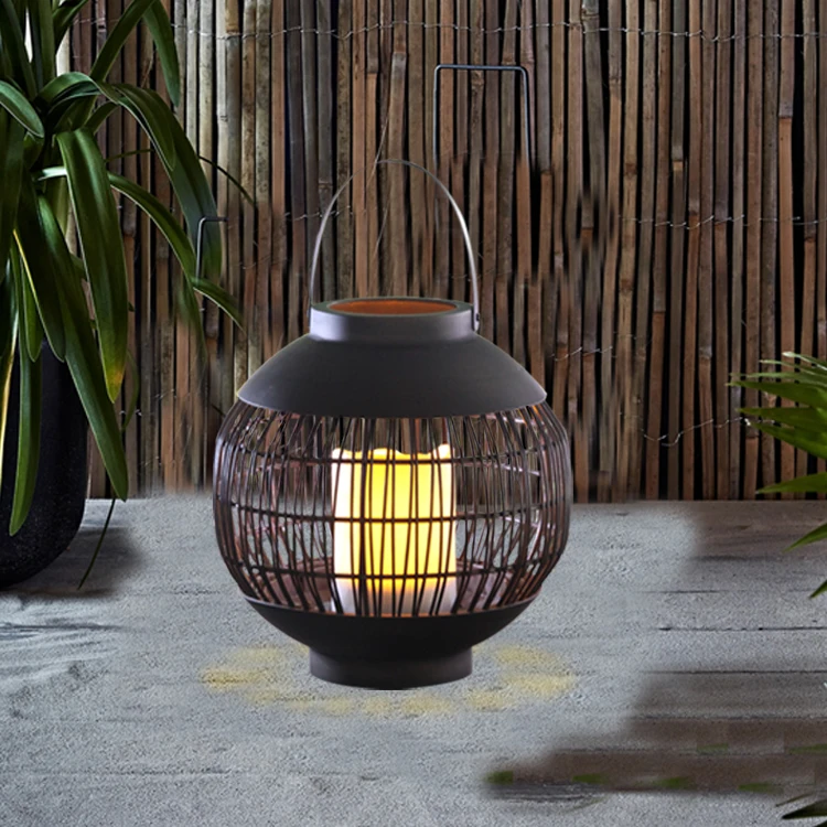 Home Decor Wedding Centerpiece Outdoor Solar Powered Rattan Ball Shaped Garden Lantern
