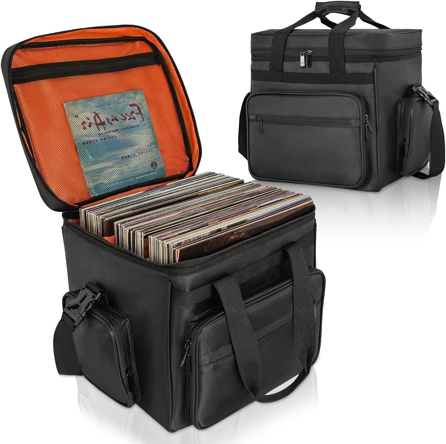 BSCI Custom Logo Black Vinyl Records Carrying Bag 7/10/12 Inch Albums Storage Case Holds up to 60 LP Records Shoulder Bag