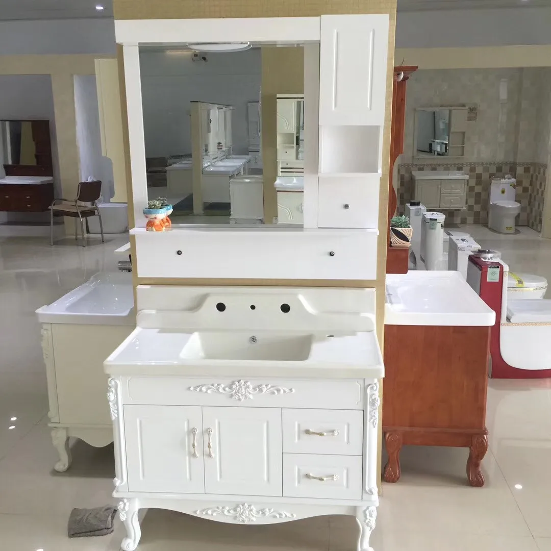 Ceramic Set Wall Mounted Makeup Wash Basin Bathroom Vanity Cabinet Plywood with Led Light Silver Mirror for Hotel Modern China