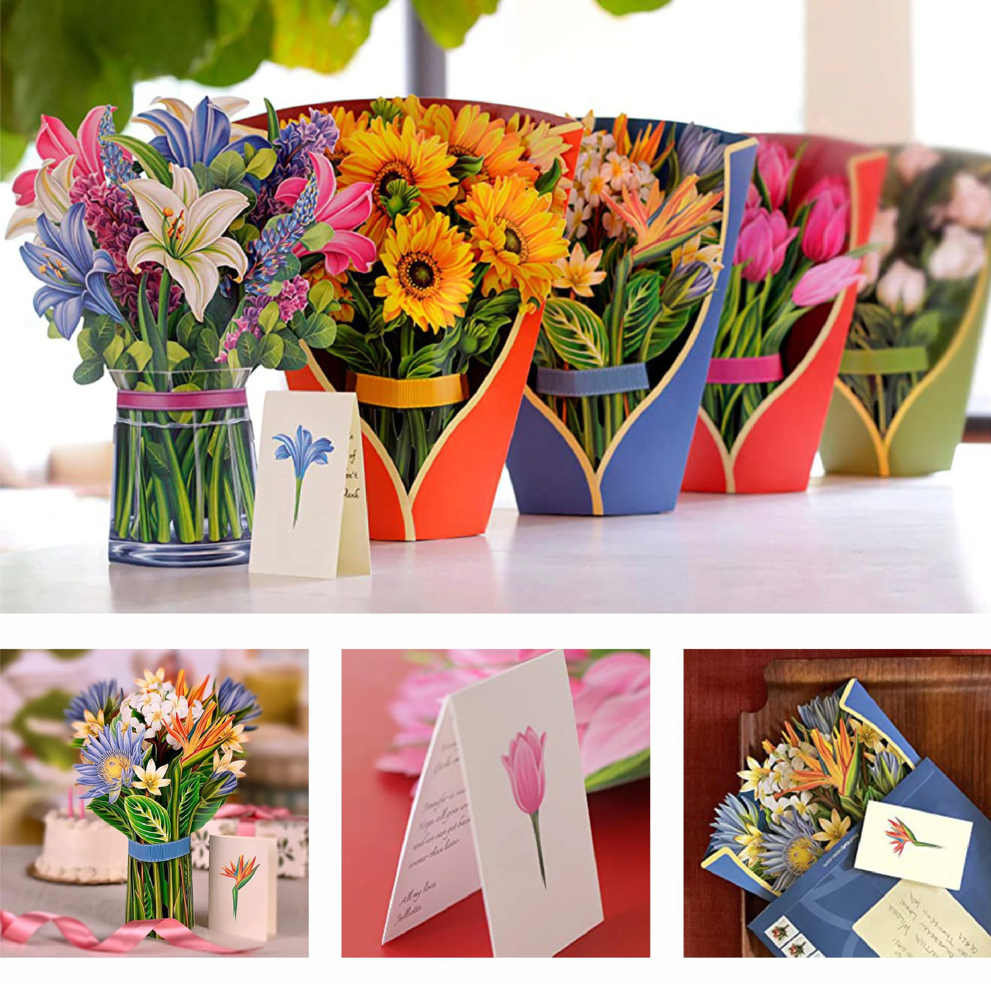 novelties 2025 Custom promotional novelty gifts 3D Pop Up Popup Flower Greeting Cards items with Blank Note Card and Envelope