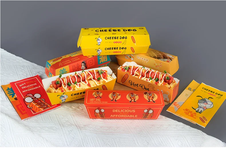 OEM Custom paper packaging hot dog tray takeaway food container box food packing for korean corn dog
