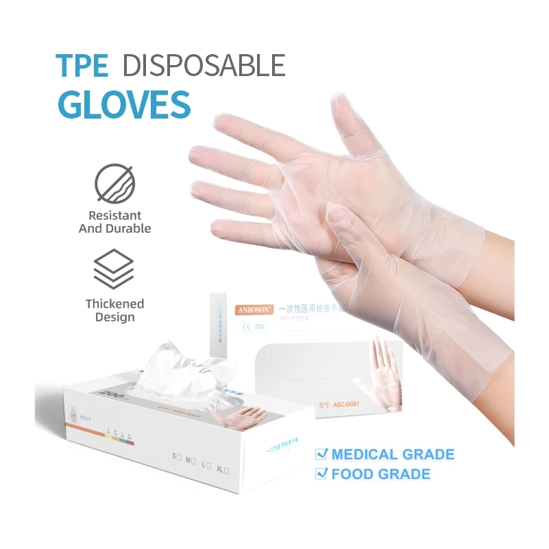 
Box 100 Medical Plastic Powder Free Sterile Safety Black Surgical Examination Nurse Tpe Machine Transparent Gloves Disposable 