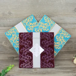 Personalized Blank Indian Style Green and Orange Luxury Invitation Card with Flocking