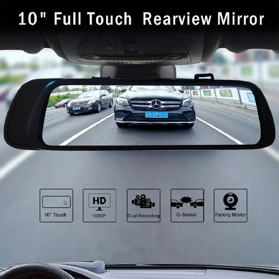 touch screen 10inch full HD rear view mirror car camera drive recorder dvr black box 2 lens hd 1080p vehicle car dvr