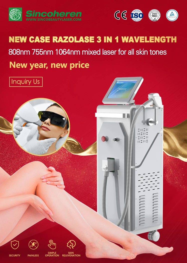 Newest laser hair machine  755 808 1064nm  Diode laser 3 wavelength  no affect on normal daily life