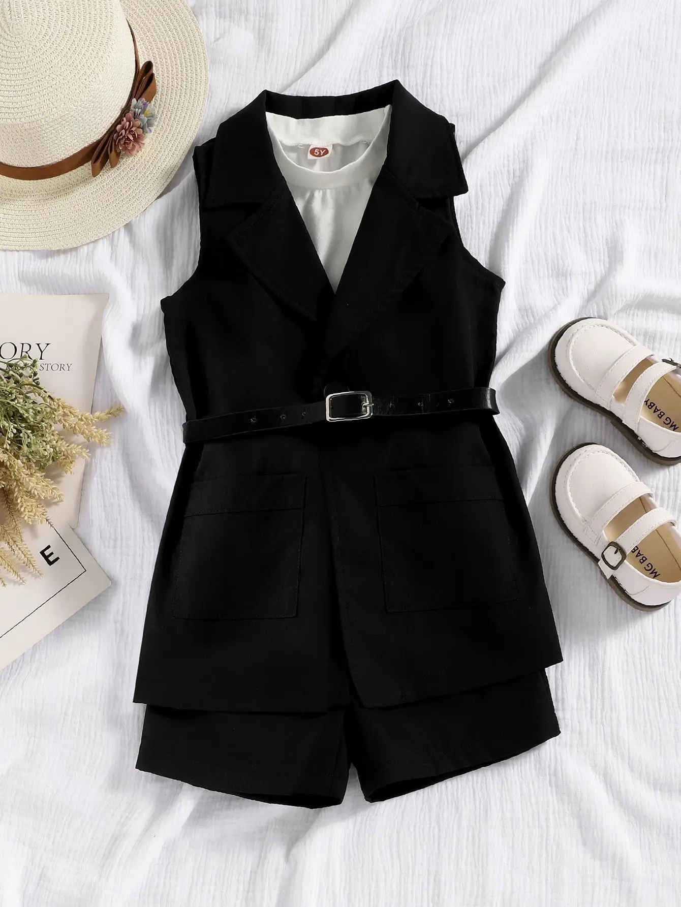 Hot selling summer 4 pieces set beautiful without clothes fashion for baby girls 7 years