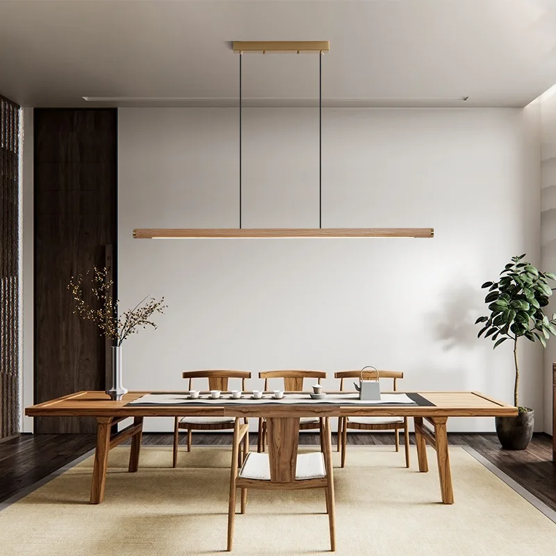 New Chinese Restaurant Chandelier Modern Minimalist Walnut All Copper Tea Room Long Lamps Minimalist Light Luxury Bar Chandelier