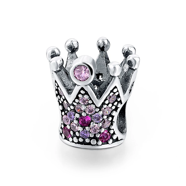 925 Sterling Silver Zircon Crown Charm European Charms Beads for Jewelry Making