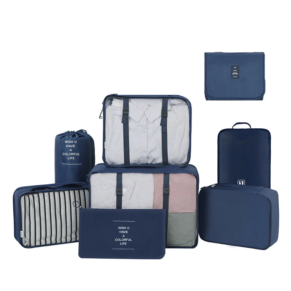 8 Pcs Factory Wholesale Travel Luggage Organizer Bags Packing Cubes Travel Bag Set With Laundry Shoe Bag