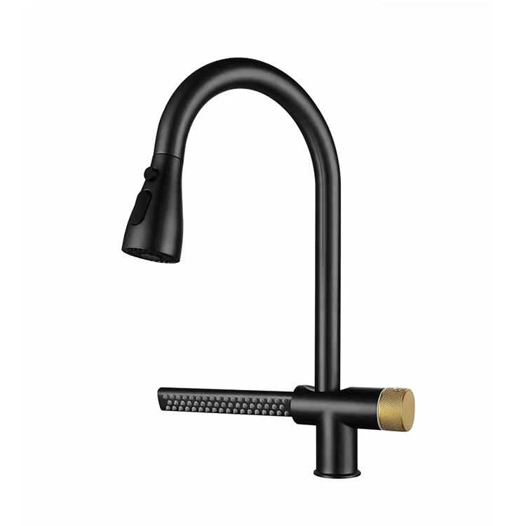Deck Mounted Single Hole Hot and Cold Stainless Steel Pull Down Rainfall Kitchen Sink Faucet Taps