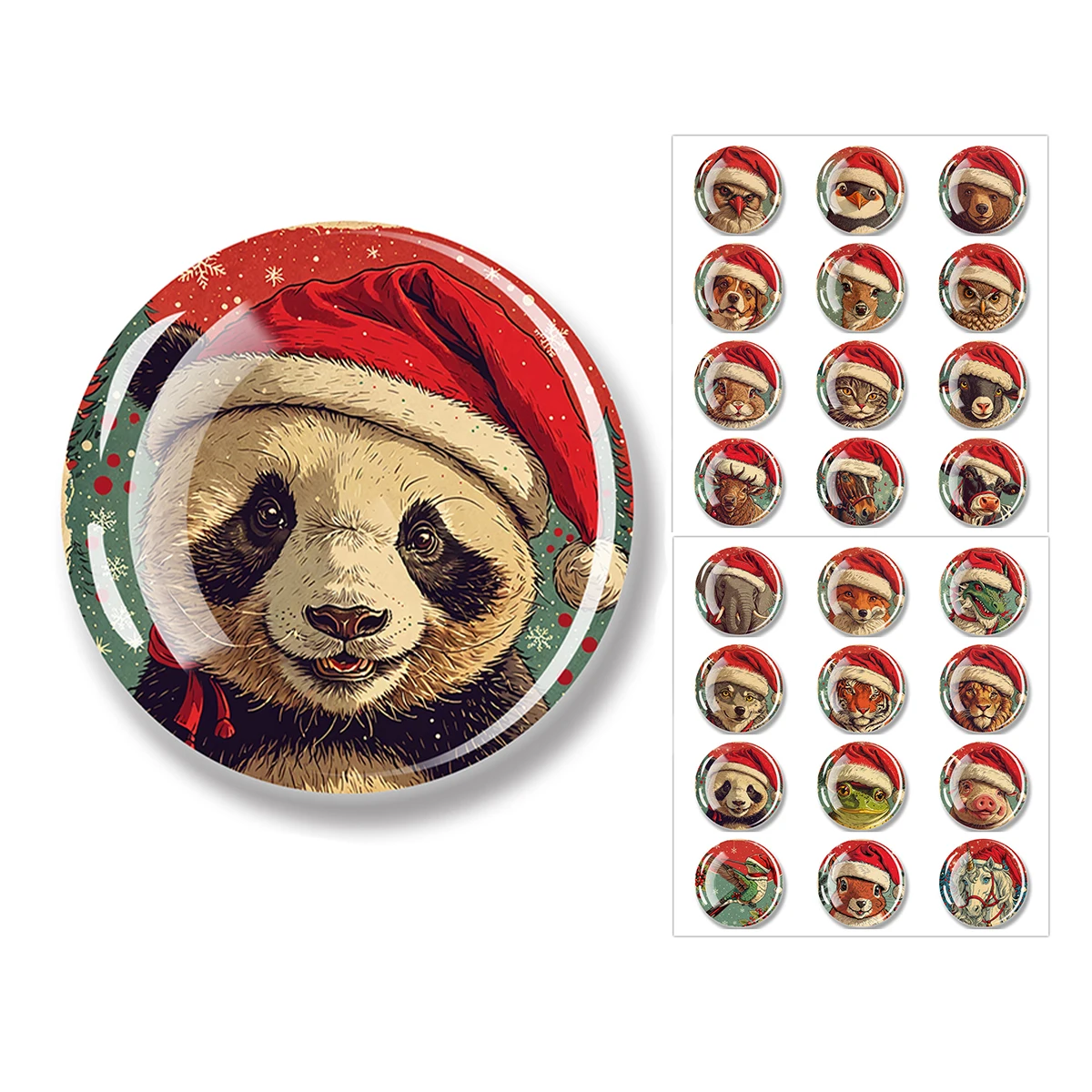 Christmas Gift Panda Deer Tiger Dog Horse Dragon Cat 30MM Glass Creative Home Decoration Cute Santa Hat Animals Fridge Magnet