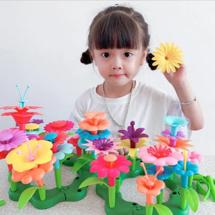 Wholesale Educational Flower Stacking Play Set Garden Building Block Table Toys For Girls