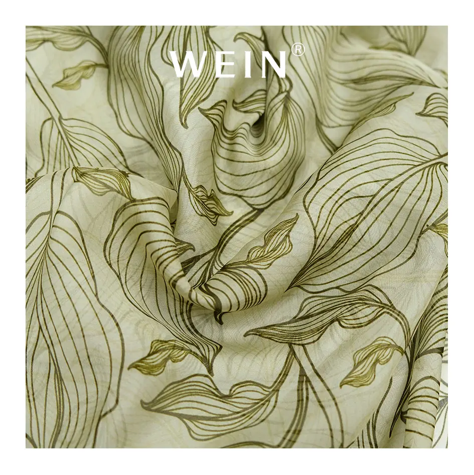 WI-Z0308-SM798 New Arrivals Batik Style Pure Silk Fabric Tropical Leaves Printed Reactive Technique Printing 100 Silk Fabric