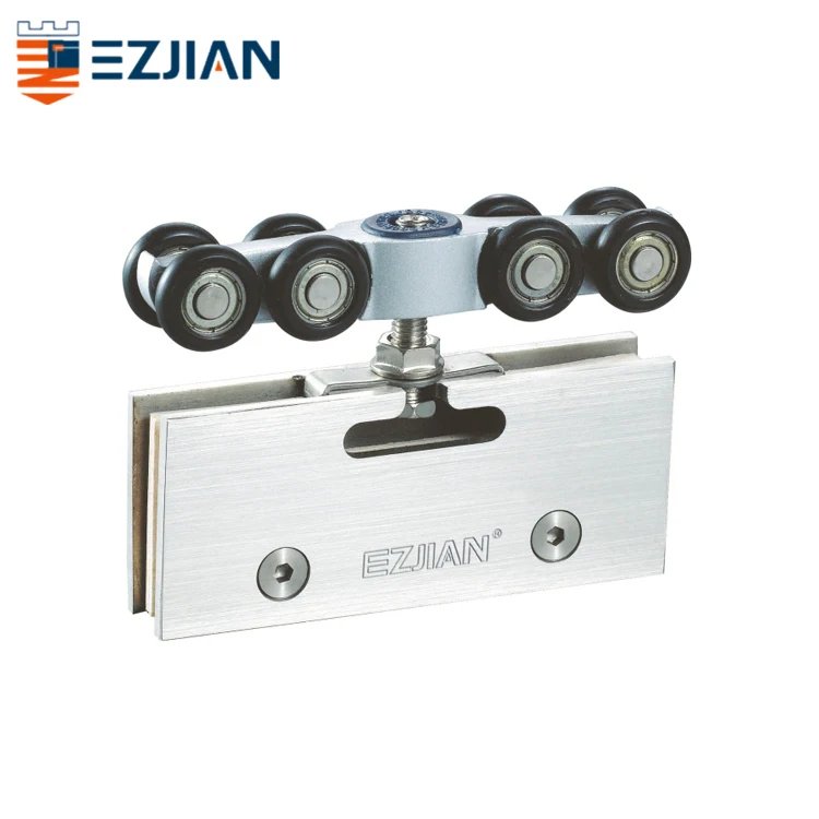 Hanging sliding glass door wheel system mechanism