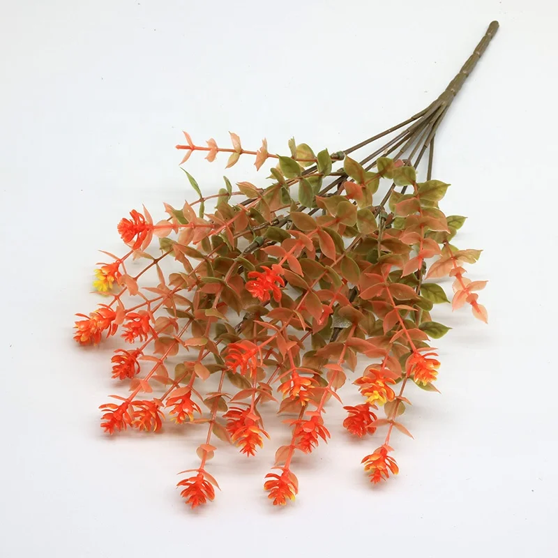 Factory wholesale plastic grass simulation eucalyptus home decoration ornaments autumn color eucalyptus (with flowers)