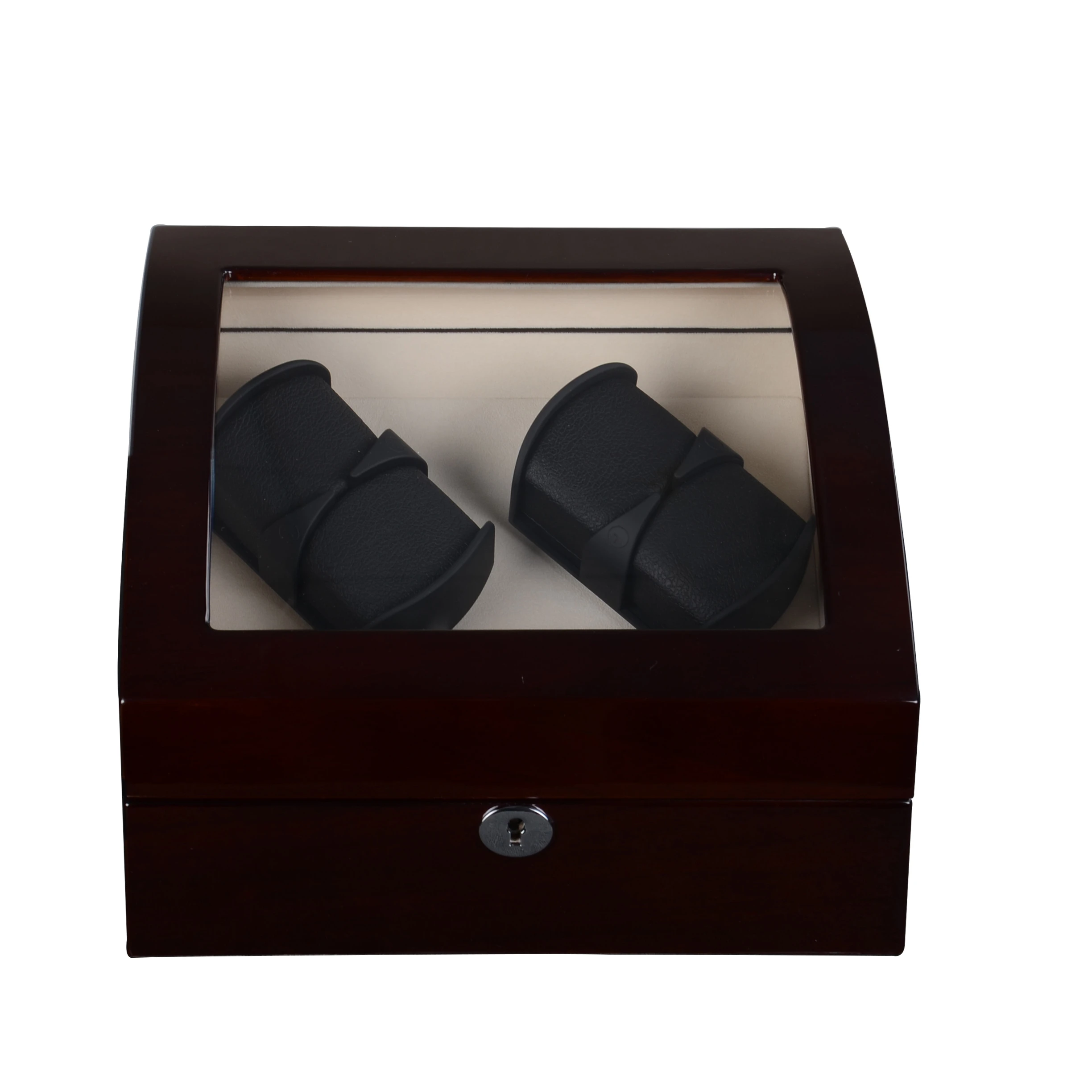 New upgraded luxury wood safe box led Mabuchi motor 4+4 automatic watch box winder watch boxes cases