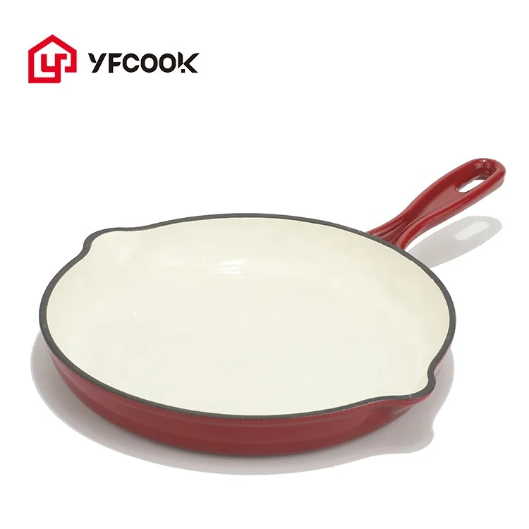 Wholesale 20/26CM Customized Enamel Cast Iron Skillet Non Stick Enamel Frying Pan for Home Kitchen Enamel Cookware