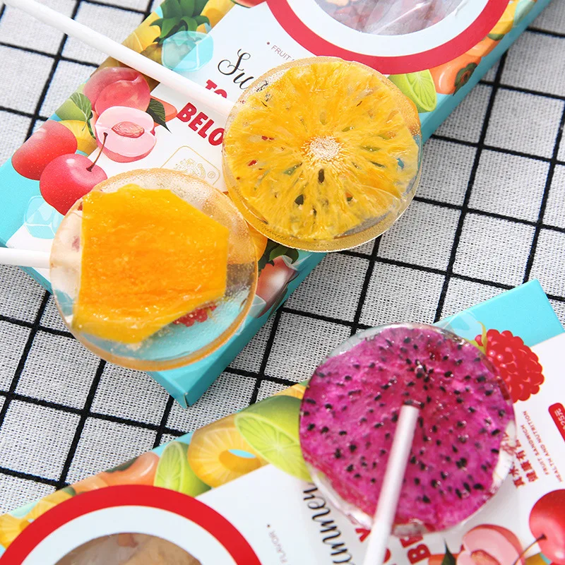 
30g New Design Fruit Flavor Handmade Fruit Sandwich Lollipop Healthy Snacks 