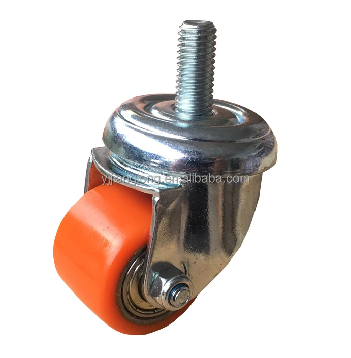 35mm  Swivel medium duty PU caster orange polyurethane on 1045 steel threaded stem caster wheel 90kgs load capacity