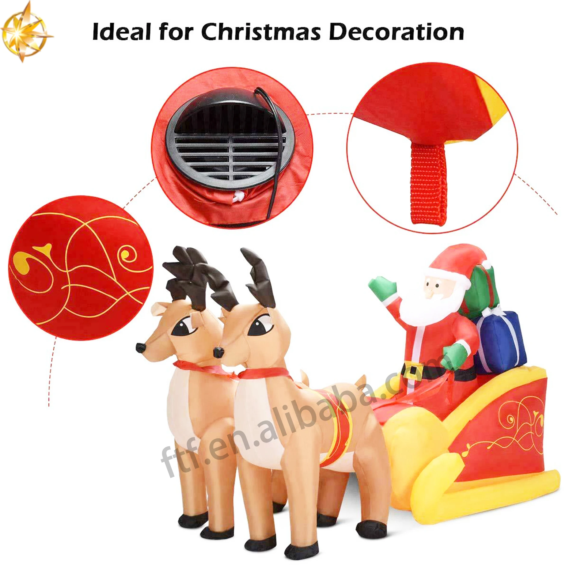 Inflatable Santa Claus and two reindeer drive to decorate the party atmosphere