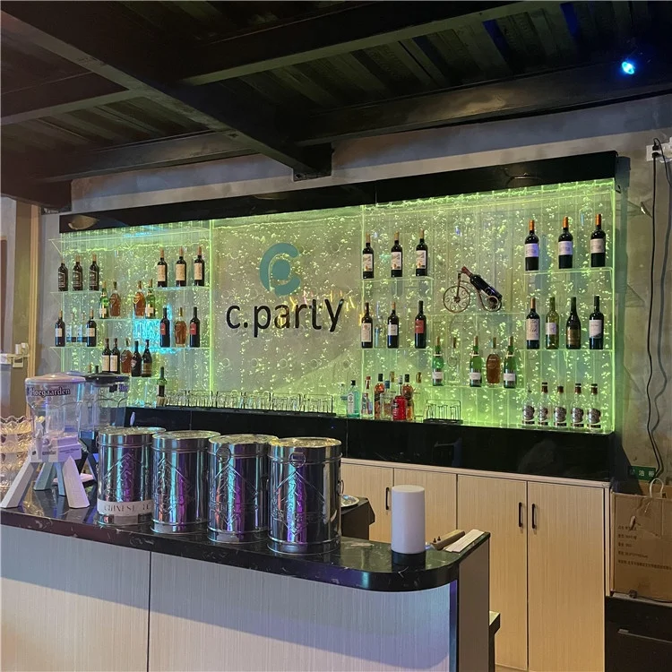 Factory Price Custom Acrylic Water Bubble Wall led light Screens and Room Dividers With Bar Shelves For Bar Decor