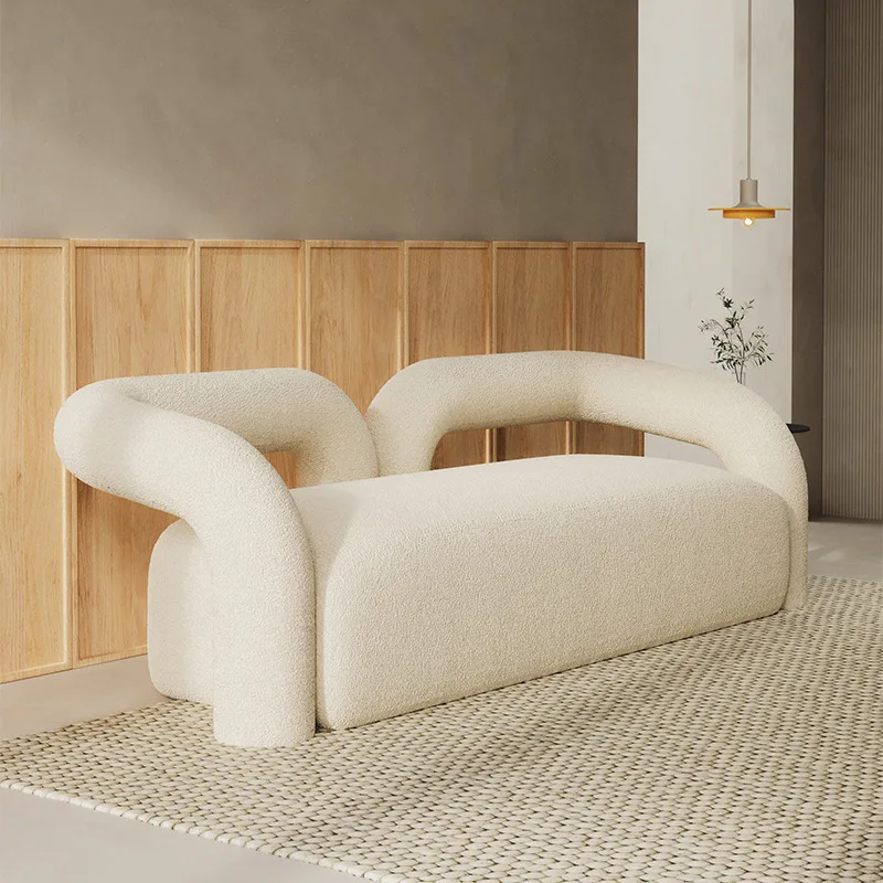 Modern Luxury Nordic Style 2-3 Seat Fabric Sofas Single Curved White Chesterfield Couch Hotel Polart fleece Fluffy White Sofa