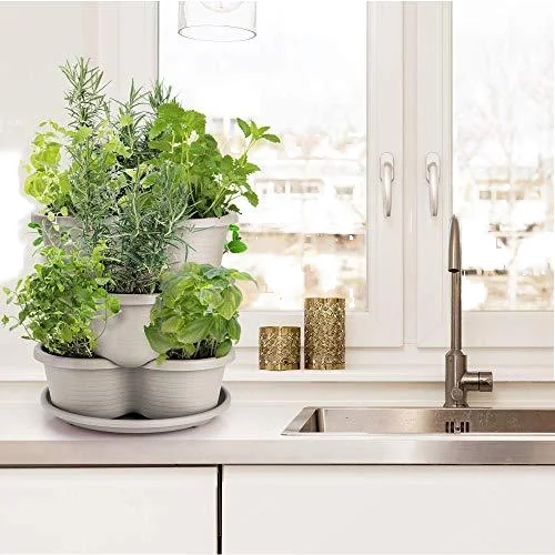 5 Tiered Stackable Plastic Vertical Flower Pot Wheel Tray Planter Vegetable Strawberry Seedling Holder for Garden Balcony Home