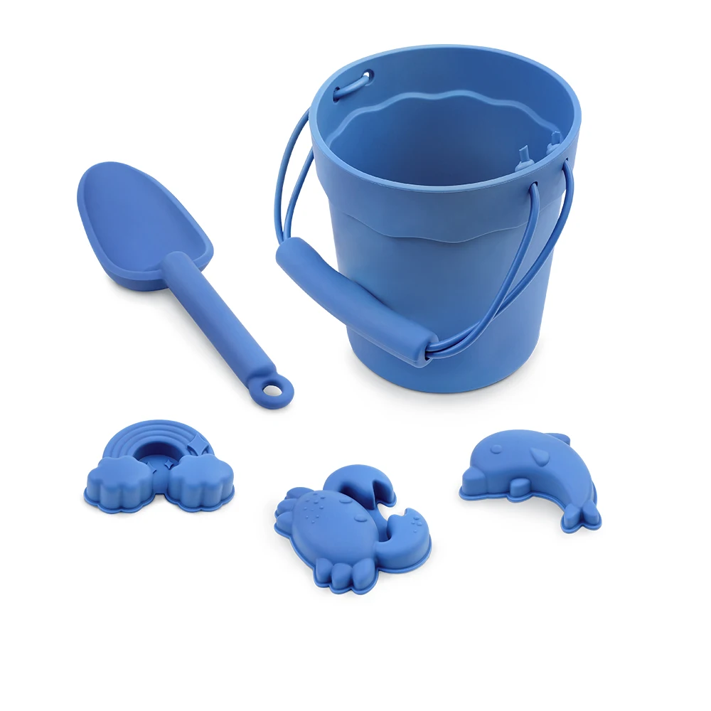 Summer Outdoor Soft Eco Friendly Silicone Beach Sand Toy Set For Kids Baby Silicone Sand Beach Bucket Set