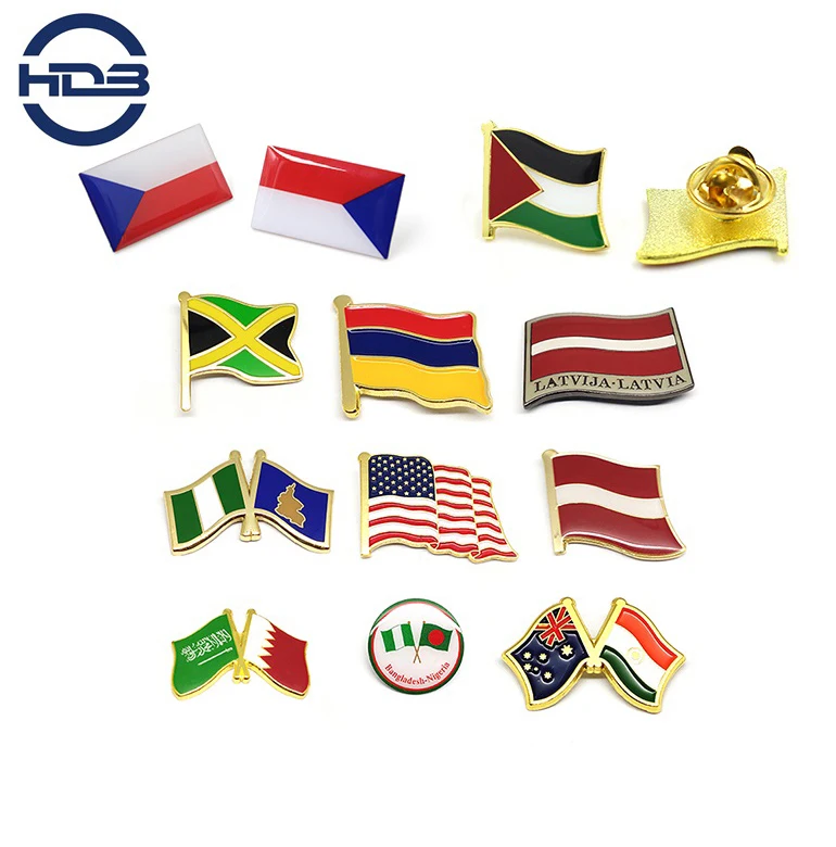 Factory Custom Enamel Metal Double Friendship Brooch Lapel Badge National Map Country Flag Pin Kuwait Souvenir Gifts
