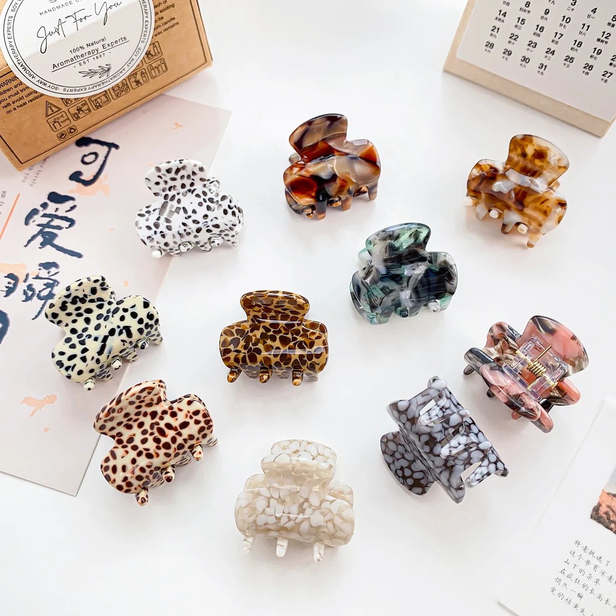 HC307D Korean Summer Popular Custom Logo Mini Cute Marble Pattern Acetate Hair Claw Clip For Girls