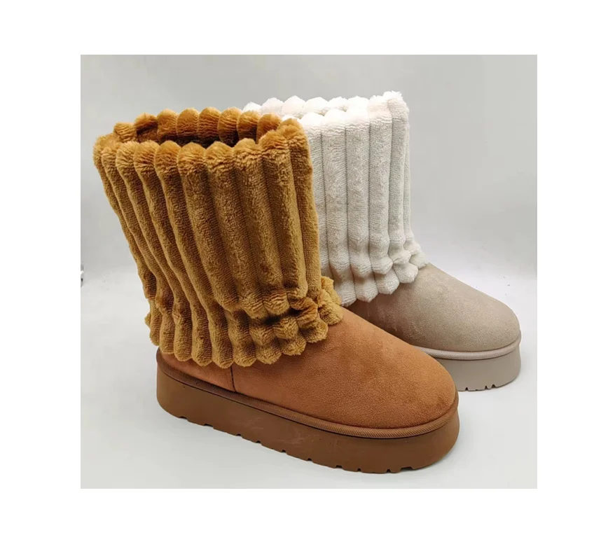 2024 New Design Warm Snow Boots Fashion Chunky High Heel Boots Slip On Ladies Boots