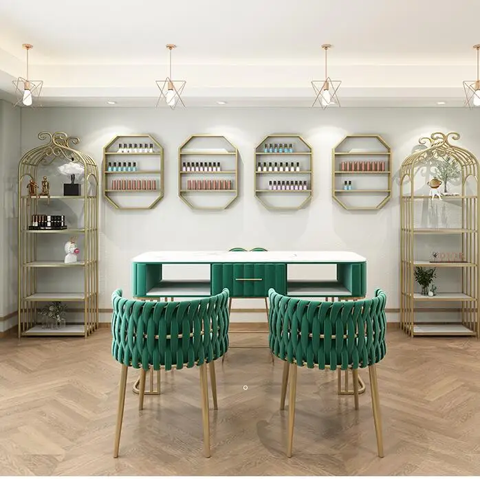 Factory Metal Iron Frame with Marble Top of Nail Tables for Nail Table Salon Beauty Shop