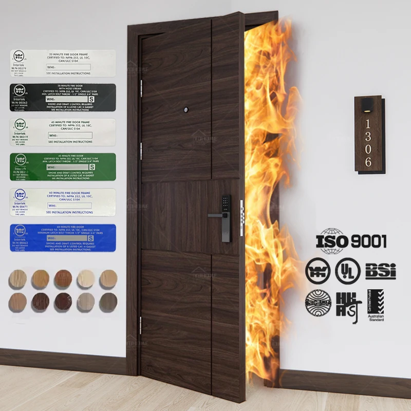 American interior fire door wooden veneer walnut door fireproof 90 minute for interior construction wooden fire protection door