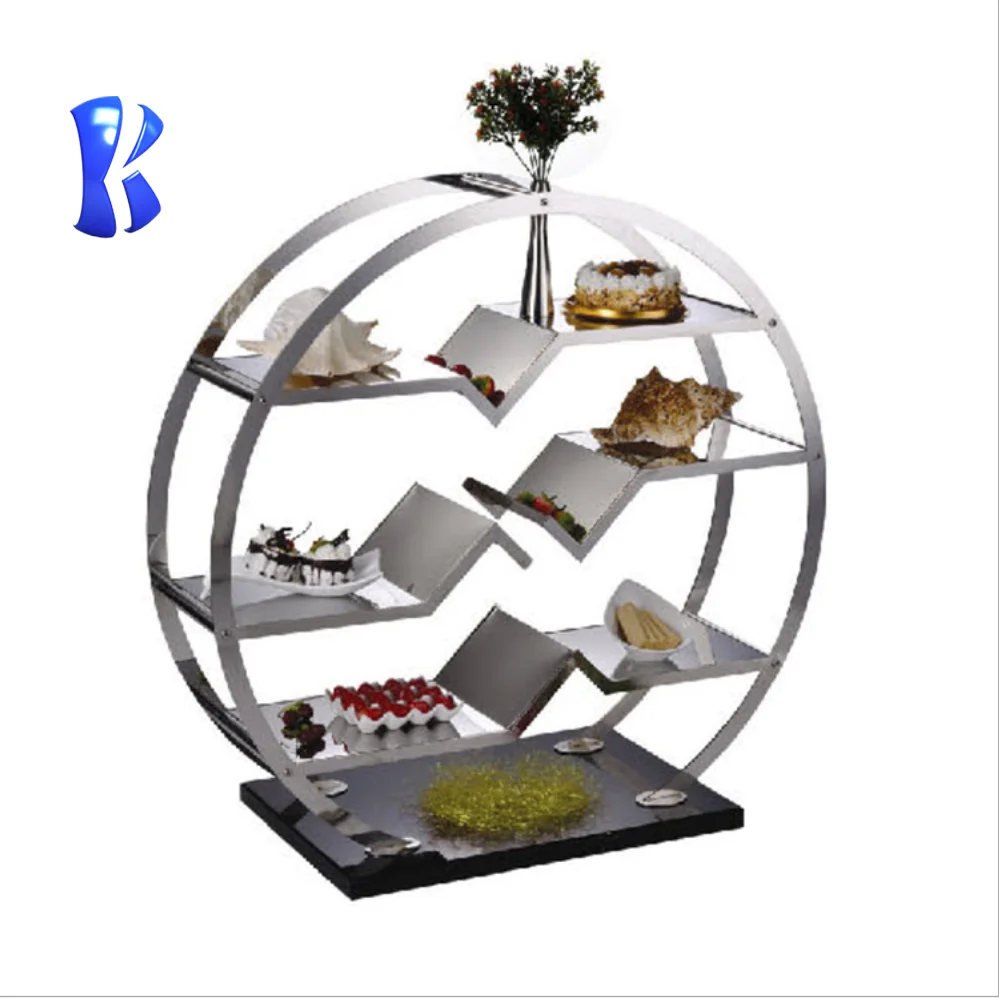 OKEY outdoor catering equipment  hotel buffet round stainless steel high tea stand gold display rack