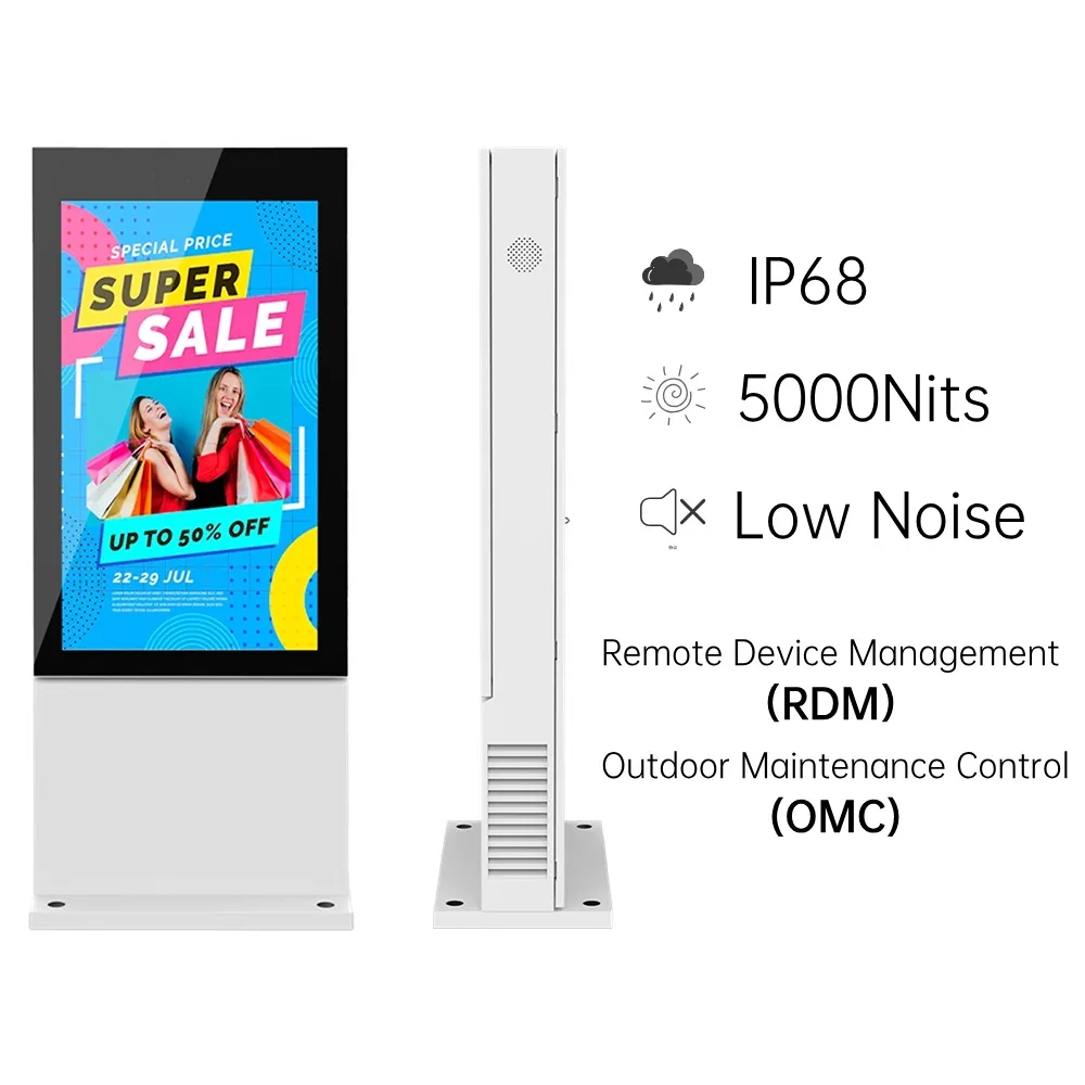 MWE Custom Ip65 4K High Brightness 4k Remote Global Case Standing Digital Signage and Displays Outdoor Tv Waterproof Sign Board