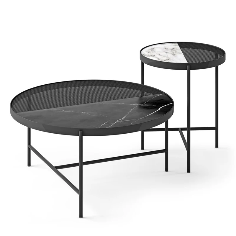 Modern Black Coffee Table Side Table With Metal Frame Natural Marble Living Room Furniture Decor
