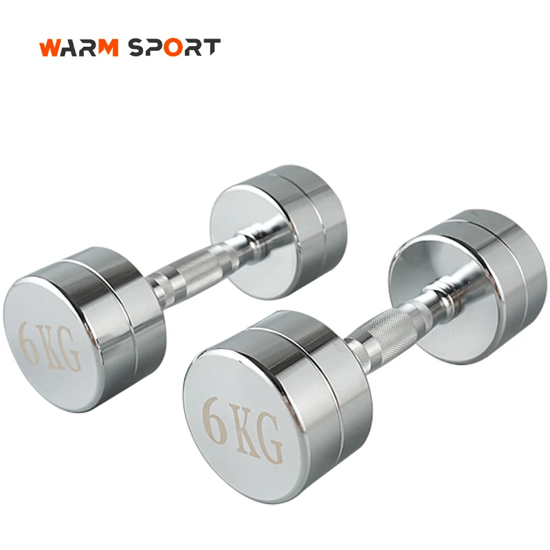 Factory Wholesale Custom Logo Electroplated Chromed Dumbbells 1-10KG Weightlifting Round Head Stainless Steel Dumbbells