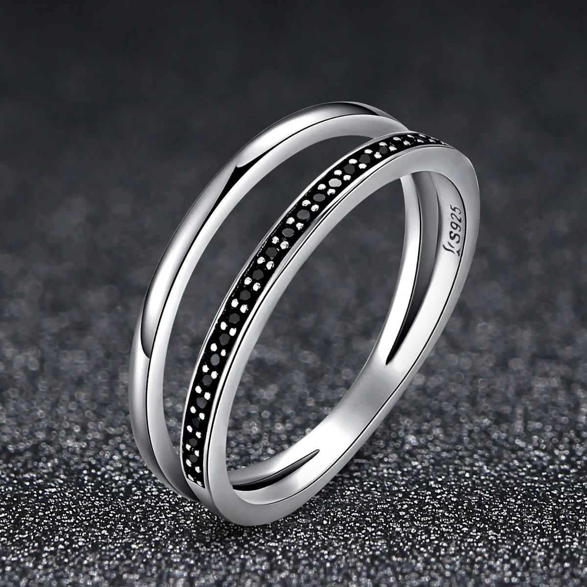 925 Sterling Silver Ring Classic Jewelry Micro Pave Black Zircon Ring for Women