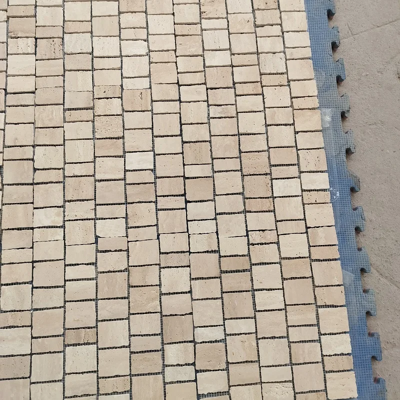 Beige Travertine Mosaic Tiles Rough Cut Mosaic Pattern For Wall