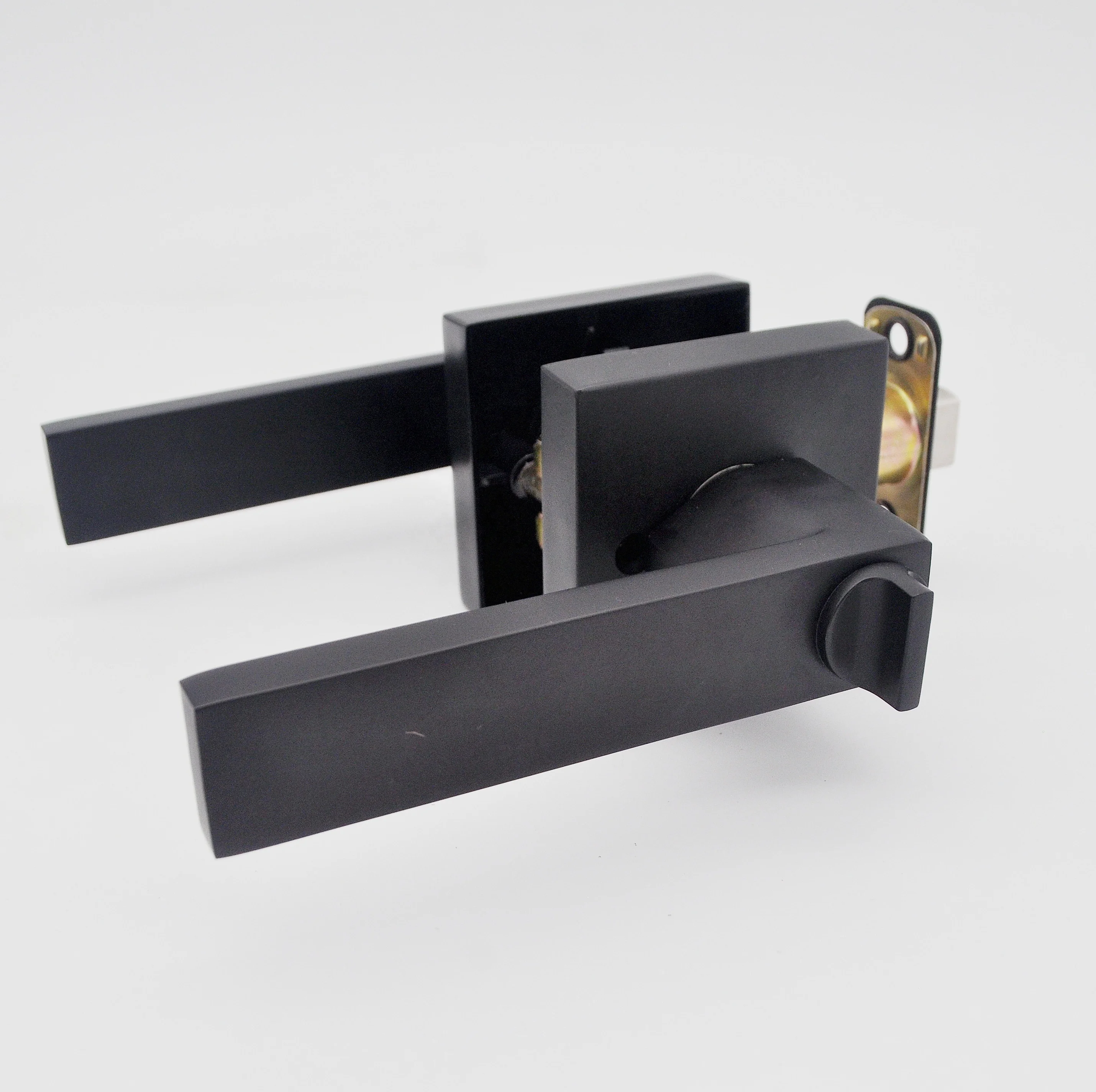 2024 Modern Square Privacy Bathroom Interior Matte Black Zinc Door Lever Handle Lock Contemporary Door Handle lock