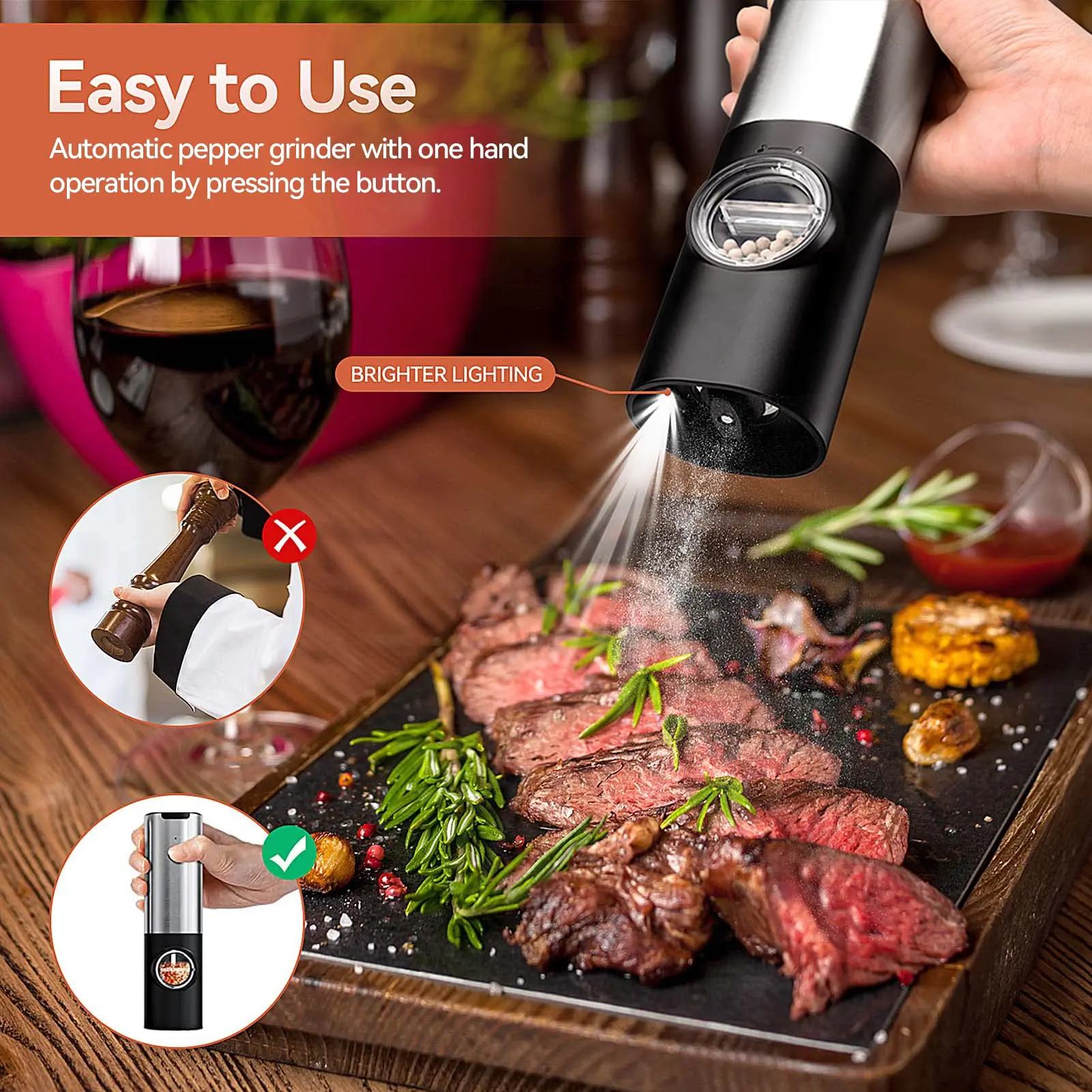 Stainless Steel Automatic Pepper Grinder  Electric Salt Grinder Pepper Mill Set Gravity Sensor Spice Grinders