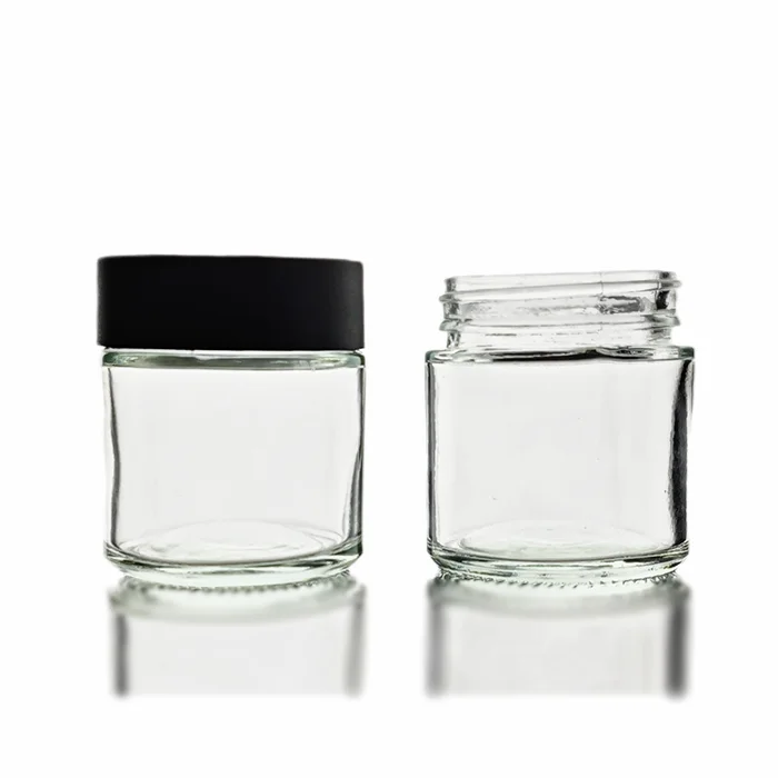 1oz 2oz 3oz 4oz smell proof container luxury clear round child proof child resistant glass jar with child resistant cap