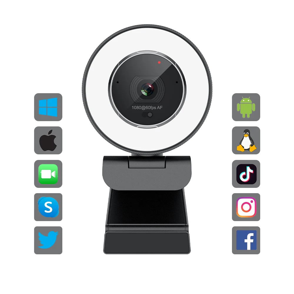 Live Streaming Widely Compatible Various Systems Rotatable Streamcam Webcam With 3 Level Brightness Built-In Microphone