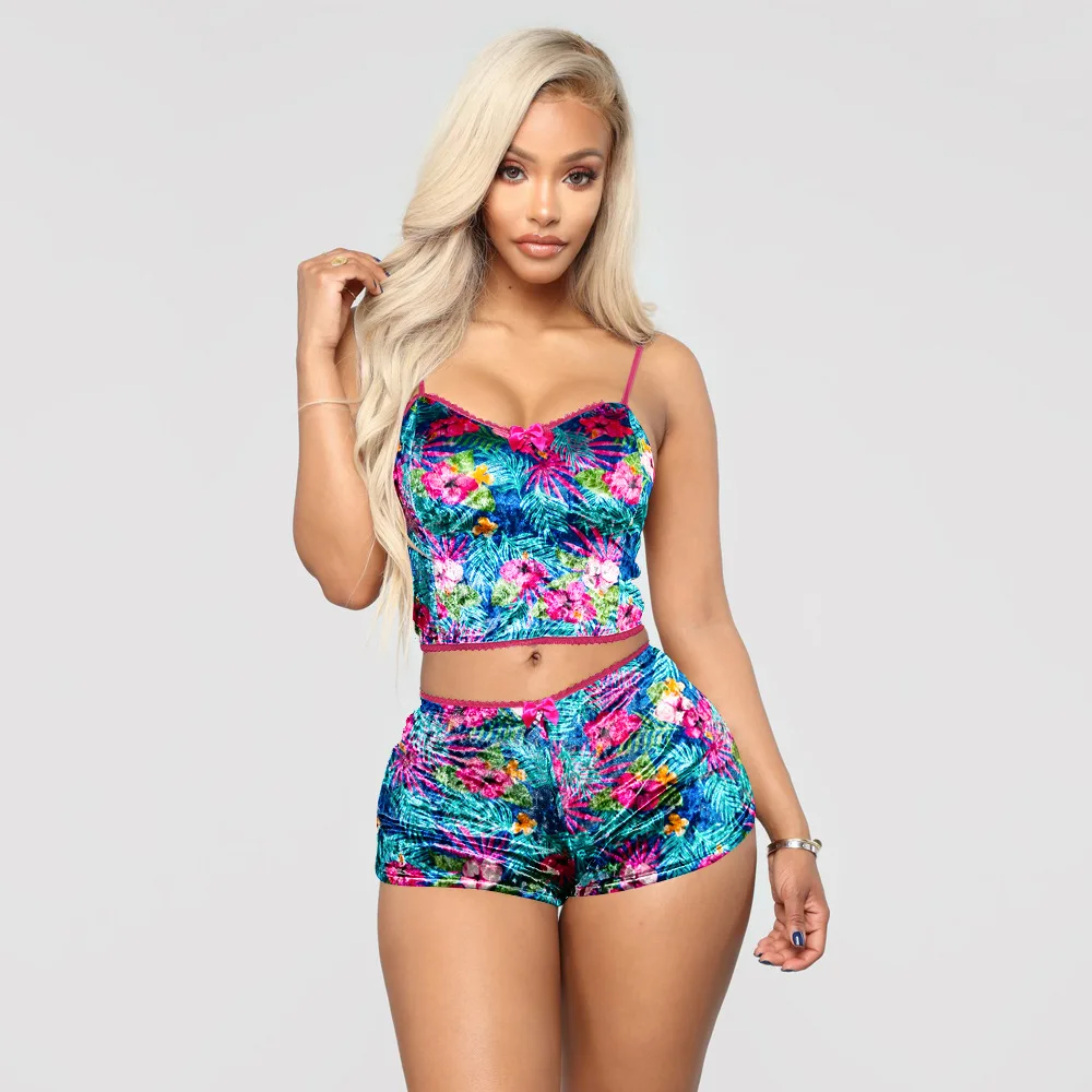 Wholesale Fashionable Leopard Print Ladies Crop Top And Shorts Sexy Outfits Women Two Pieces  815-0312-1