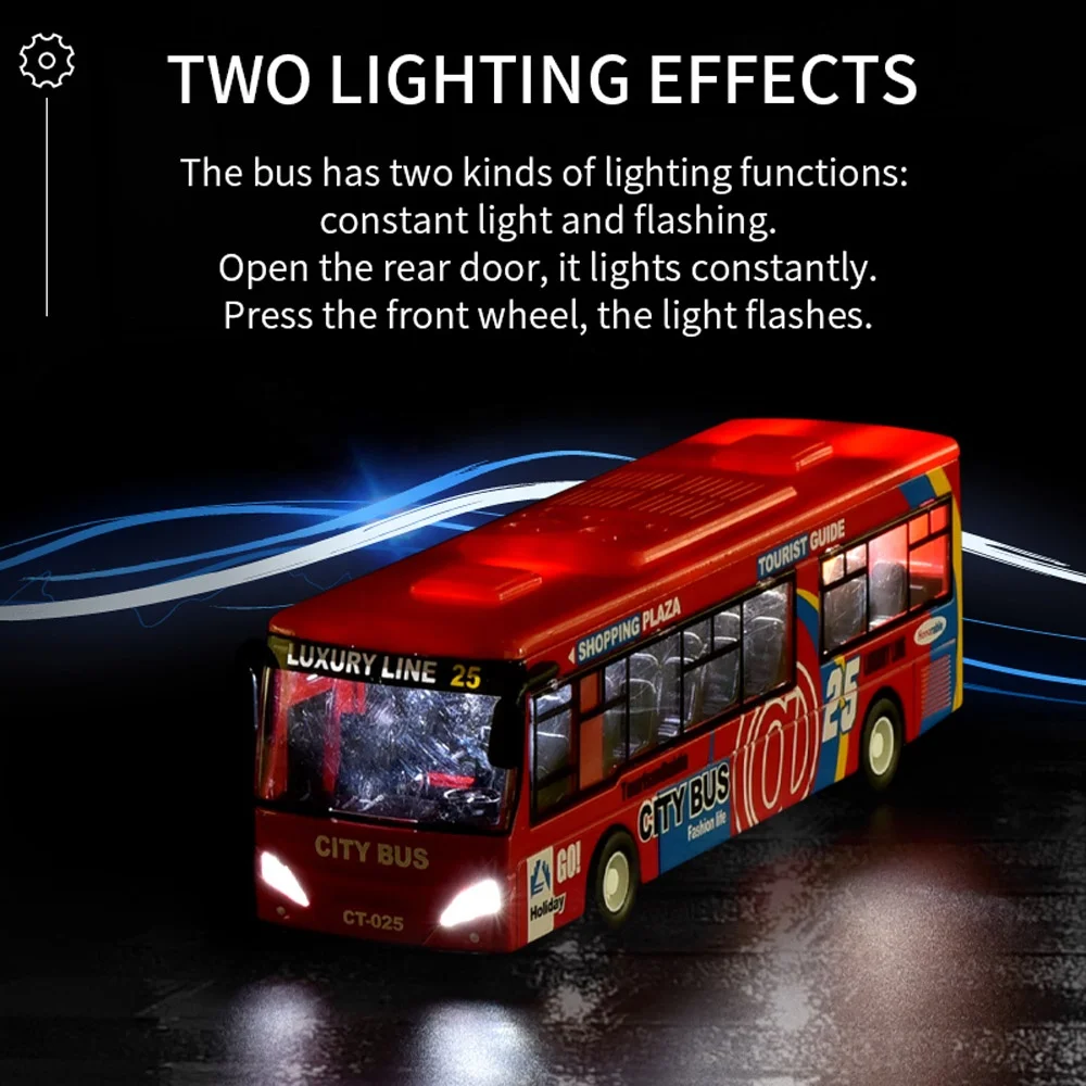 1:32 pull back metal model city bus diecast car toy open door with music and light