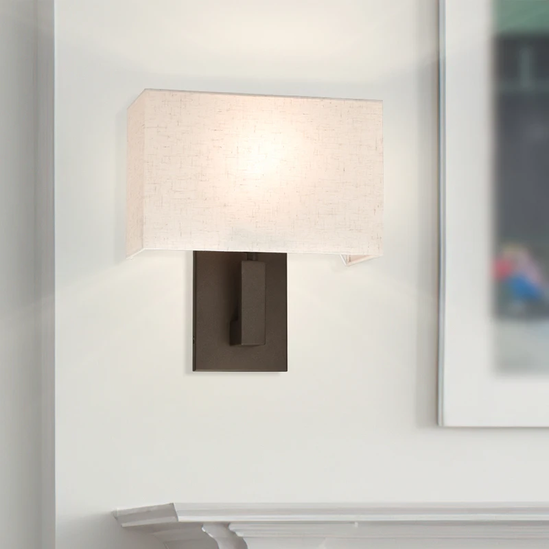 Wall Mounted Light Modern Single Wall Sconce Lighting Bedroom Bronze Reading Bedside Wall Lamp with Fabric Shade