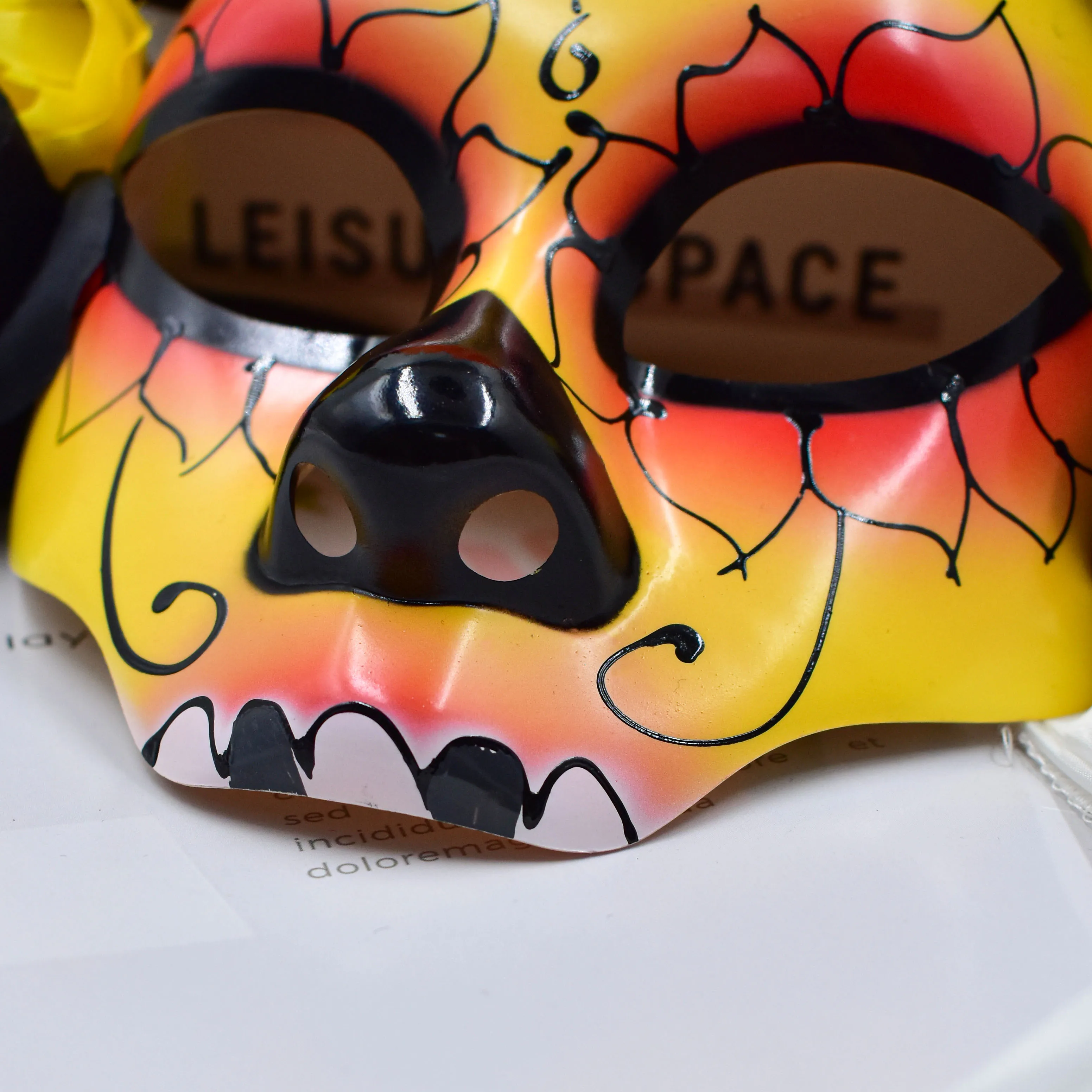 New Horror Half Face Mask Halloween Anonymous Masquerade Yellow And Black Flower Costume Props For Day Of The Dead