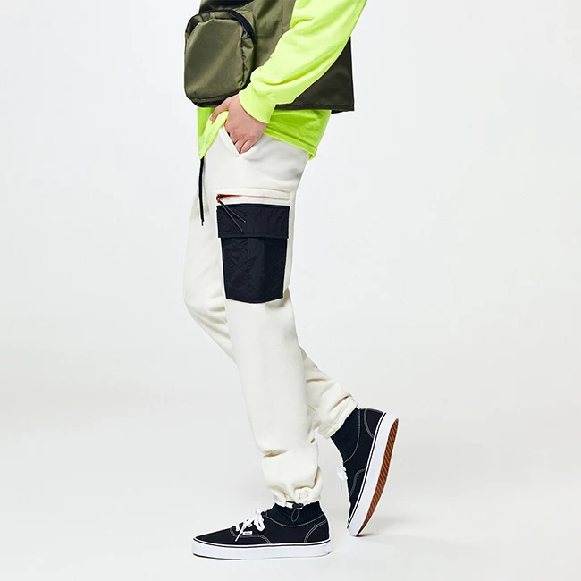 athletic white polar fleece cargo pants mens sherpa two tone skinny side pockets long trousers