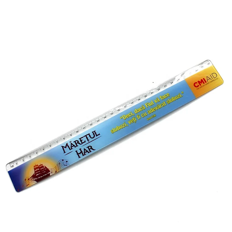 Full color heat transfer printing custom 30cm plastic scale ruler for kids