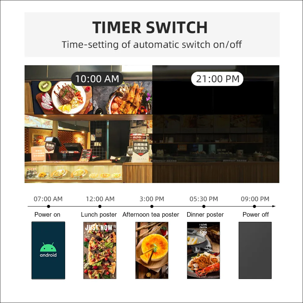 10mm Ultra Thin Digital Signage Menu Board Restaurants Advertising Hanging LCD Digital Display for Menu